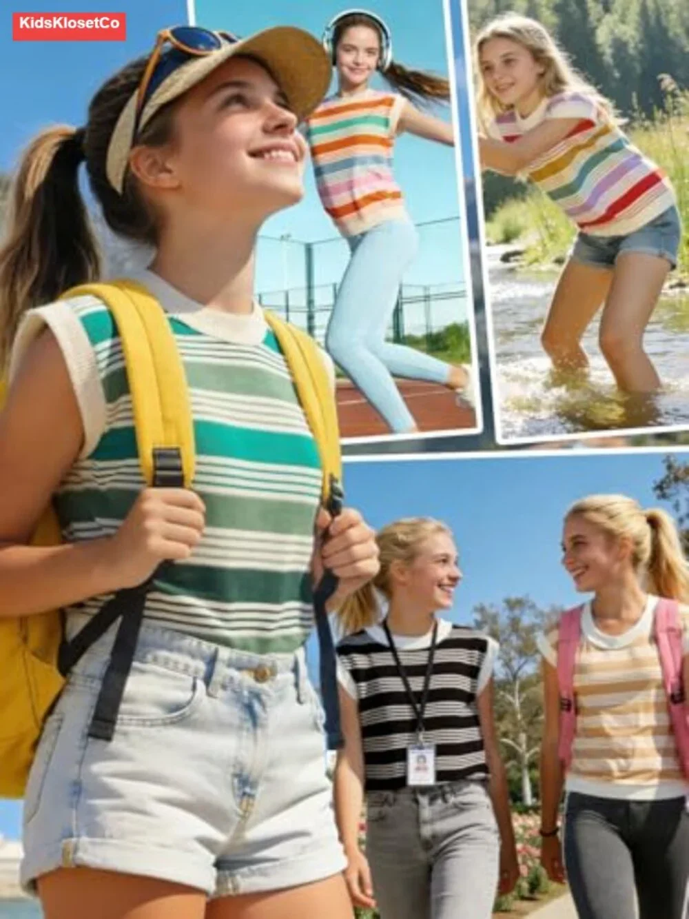 Girls Knit Sweater Vest Striped Cap Sleeve Tween Outfits School